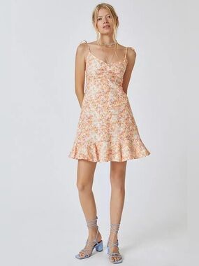 100% Linen Anthropologie x cloth & stone Orange tie dye Ruffle hem mini.Size L